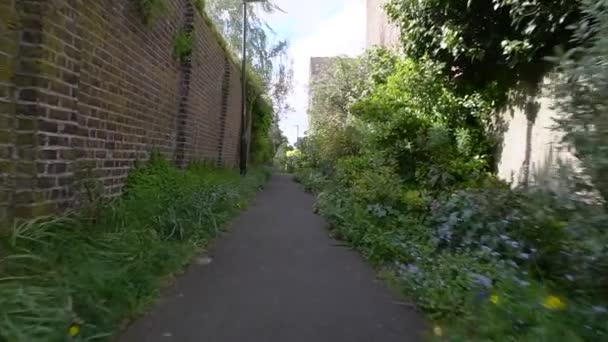 Весенняя Прогулка Узкой Тропинке Daewoo Walk Уимблдоне Лондон Великобритания Городской — стоковое видео