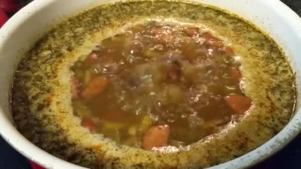 Vařící Hrnec Cajun Červených Fazolí Rýže Bylinkami — Stock video
