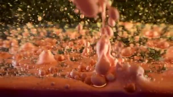 Burbuja Orbes Disparando Gotas Aceite Color Escombros Espacio Con Efecto — Vídeo de stock
