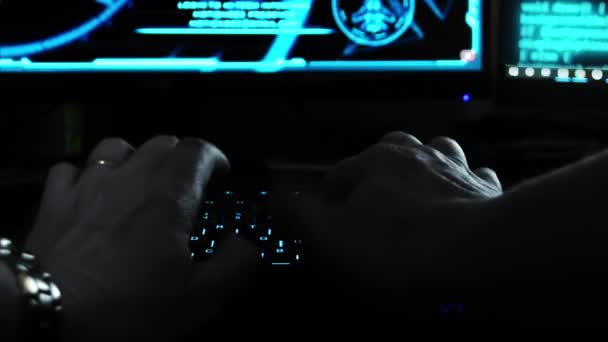 Close Hands Hacker Cyber Criminal Typing Rapidly Keyboard — Stock Video