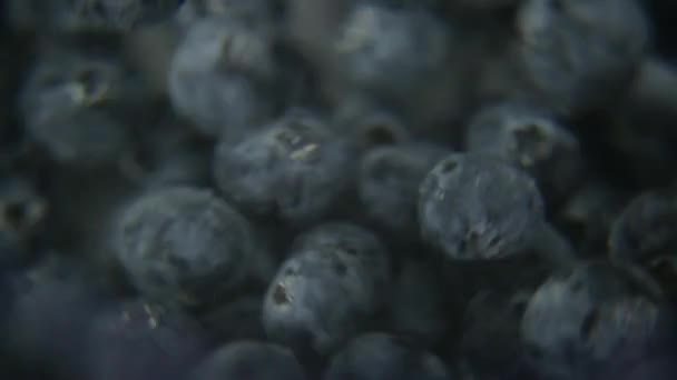 Higher Contrast Version Macro Close Blueberries Spinning Water Perfect Shot — Stock Video