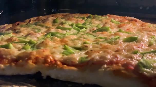 Pečení Chutné Italské Pizzy Horké Owen Lahodná Křupavá Pizza Těstem — Stock video