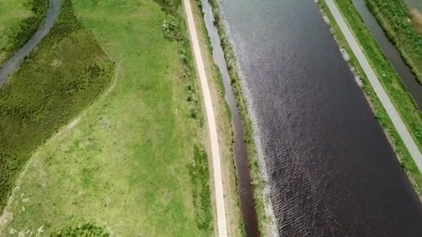 Vista Pájaro Del Canal Camino Través Dron Holanda — Vídeos de Stock