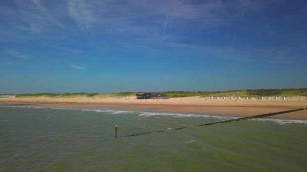 Pláž Cadzand Bad Nizozemsko Během Slunečného Dne Letecký Snímek — Stock video
