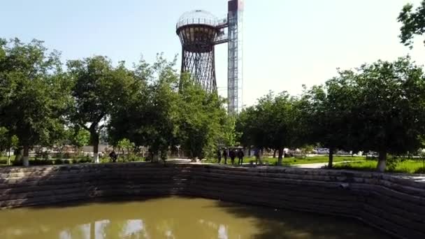 Panning Uitzicht Shukova Hemel Toren Bukhara Oezbekistan — Stockvideo