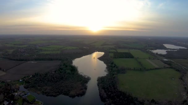 Airial Drone Footage Sunset Norfolk Broad — Stok Video