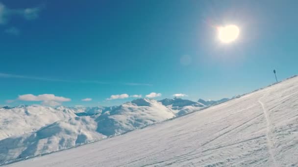 Όμορφη Θέα Στα Βουνά Σκι Και Snowboarding Livigno Ιταλικές Άλπεις — Αρχείο Βίντεο