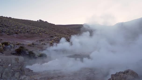 Tatio Gejsrar Ångande Före Soluppgången Atacamaöknen Chile Sydamerika — Stockvideo