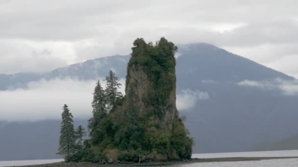 Een Groothoeklens Van New Eddystone Rock Alaska Camera Laat Het — Stockvideo
