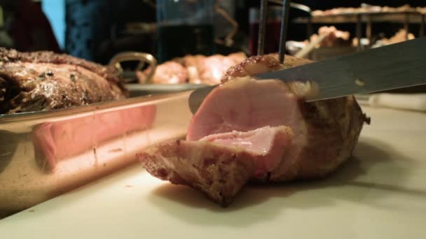 Slicing Ham Small Pieces — Stock Video
