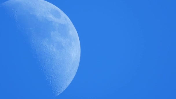 Półksiężyc Porusza Się Niebieskim Popołudniowym Niebie Czasie Rzeczywistym — Wideo stockowe