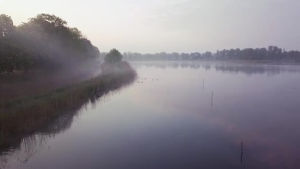 Tiro Deslizamento Lago Floresta Pela Costa Durante Nascer Sol Tempo — Vídeo de Stock