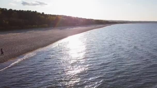 Піщаний Пляж Пізно Пополудні Гданська Затока Повітря Міська Панорама Морського — стокове відео