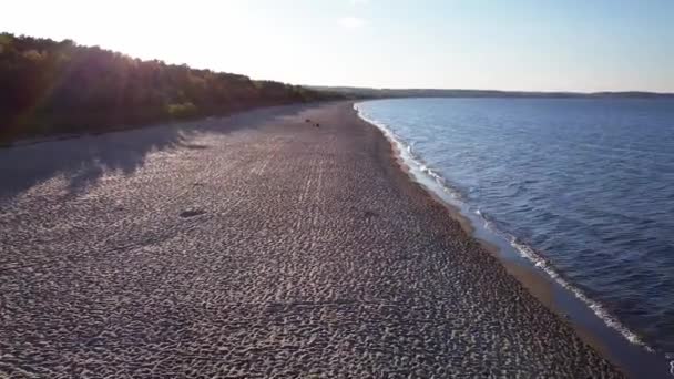 Foto Aerea Sandy Beach Nel Tardo Pomeriggio Baia Danzica Tiro — Video Stock