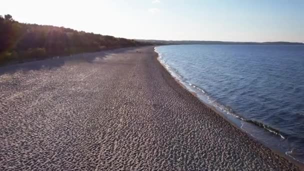 Foto Aerea Sandy Beach Nel Tardo Pomeriggio Baia Danzica Tiro — Video Stock