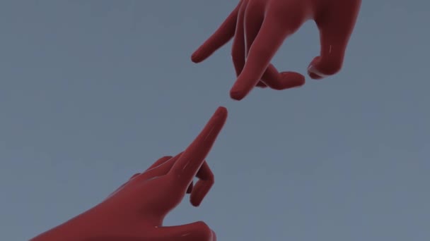 Κόκκινα Χέρια Και Δάχτυλα Αγγίζουν Δημιουργία — Αρχείο Βίντεο