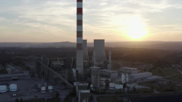 Planta Termoeléctrica Drone Disparo Atardecer Tiro Panorámico Portugal — Vídeos de Stock