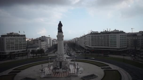 Estátua Marqus Pombal Ataque Drones Lisboa Portugal — Vídeo de Stock