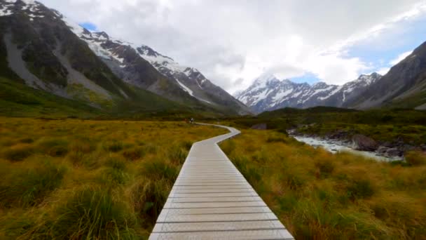 Hiking Path Olhando Para Monte Cook Nova Zelândia — Vídeo de Stock