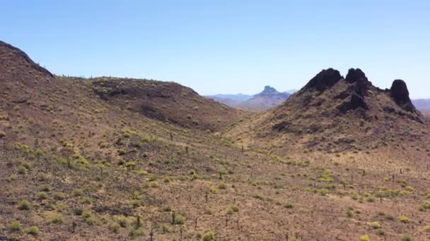 Inclinación Aérea Entre Las Montañas Desérticas Que Revelan Montaña Roja — Vídeo de stock