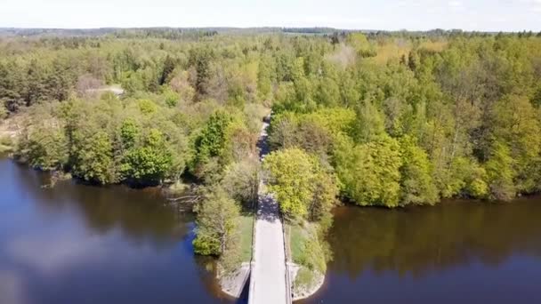 Brücke Über Einen See Luftaufnahme Auto Fährt Auf Einer Brückenantenne — Stockvideo