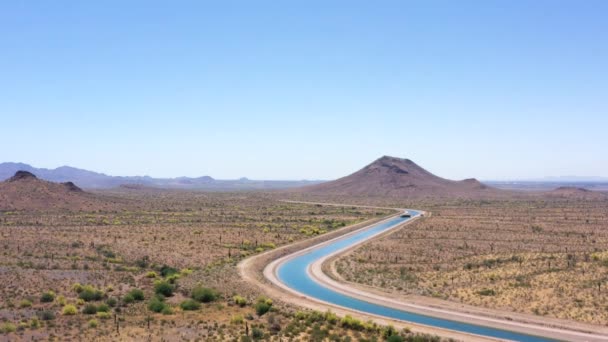 Aerial Central Arizona Project Hayden Rhodes Aqueduct Wind Open Desert — Vídeos de Stock