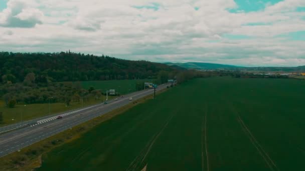 Flygfoto Över Korsningen Utanför Prag Med Viadukter Och Korsningar Med — Stockvideo