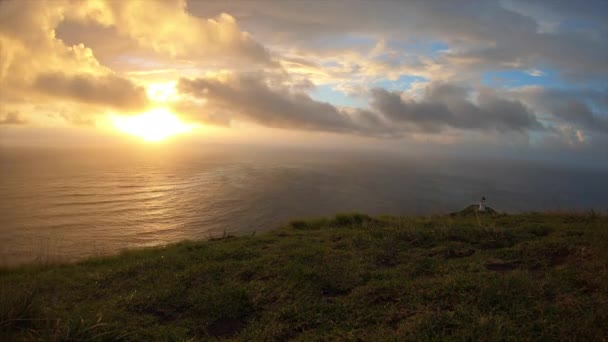 Zeitraffer Des Mystischen Kaps Reinga Bei Sonnenuntergang Neuseeland — Stockvideo