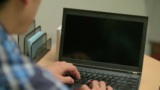 Man Productively Typing Scrolling His Laptop — Stock Video