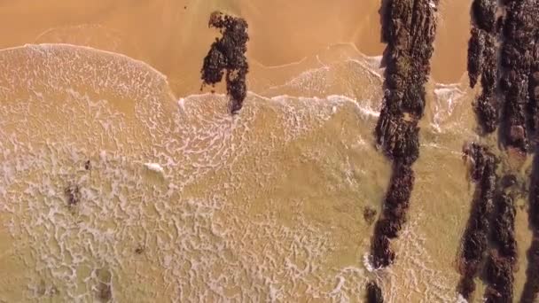 Luftaufnahme Mit Direktem Blick Auf Wellen Die Einem Sandstrand Mit — Stockvideo