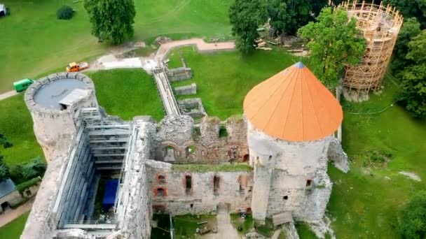 Aerial Shot Cesiss Castle Latvia — Stock Video