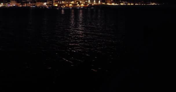 Inclinazione Verso Alto Vista Panoramica Sul Centro Città Alghero Notte — Video Stock