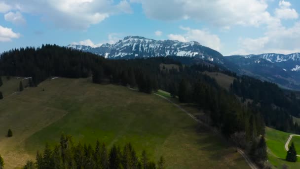 Smooth Aerial View Mountain Landscape Entlebuch Switzerland Spring Time Pine — Stock Video