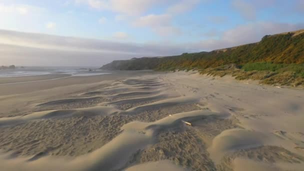 Drone Lecący Tyłem Ziemi Odkrywający Wzory Piasku Plaży Oregon Nazwie — Wideo stockowe