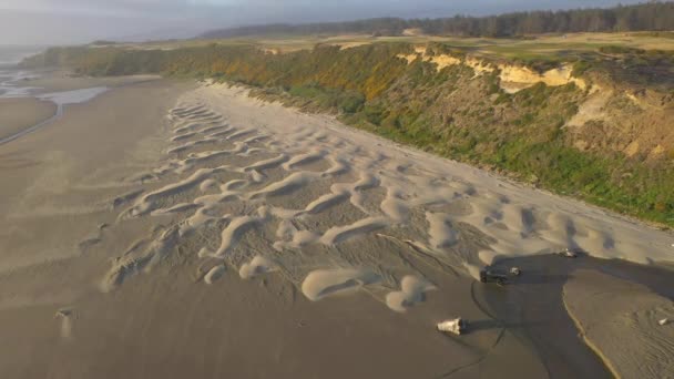 Auto Guida Attraverso Torrente Una Spiaggia Sabbiosa Dell Oregon Poi — Video Stock