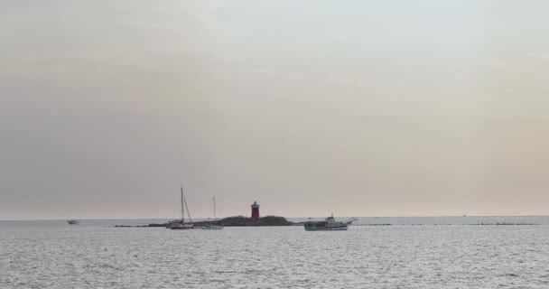 Vista Mar Com Lanchas Navios Alghero Ilha Sardenha Depois Pôr — Vídeo de Stock