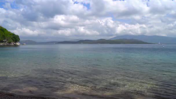 Uitzicht Vanaf Het Strand Van Kououra Korfoe Griekenland — Stockvideo