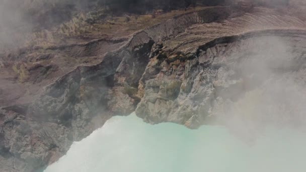 Kawah Ijen Volcano East Java Aerial Acid Lake — Stock Video