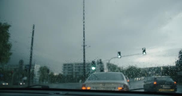 Driving Rain Cars Road — Stock Video