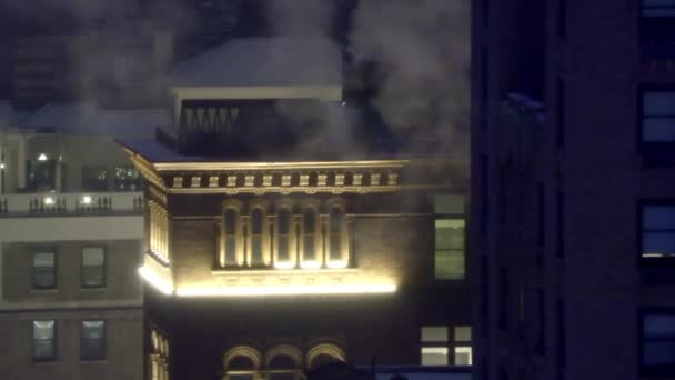Ночное Время Манхэттене Зима Снег Нью Йорк Top Angle Здание — стоковое видео