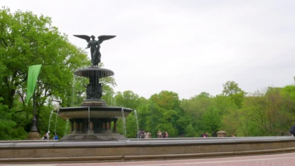 Vista Panorámica Fuente Bethesda Central Park Nueva York — Vídeos de Stock