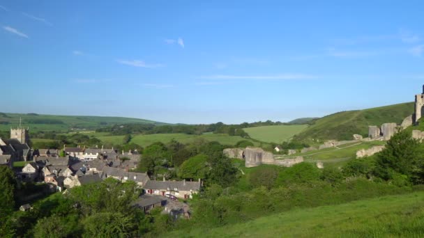 Fotografie Lentă Satului Corfe Castelului Dimineața Devreme Insula Purbeck Dorset — Videoclip de stoc