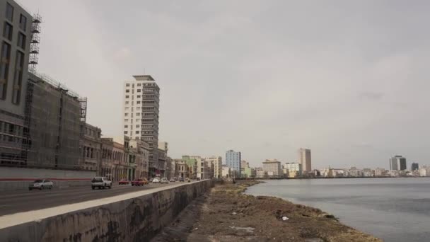 Malecon Famoso Havana Com Lindo Mar Durante Dia Ensolarado Cuba — Vídeo de Stock