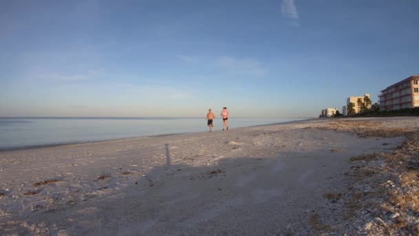 Пара Бегущая Вдоль Неаполя Штат Флорида Время Прекрасного Утреннего Восхода — стоковое видео