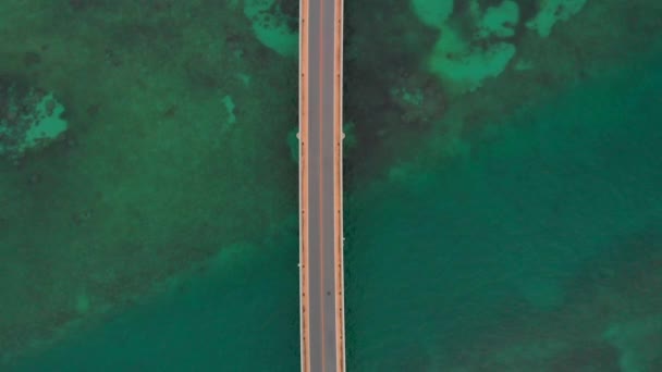 Luchtfoto Van Een Brug Koraalriffen Van Oceaan Geen Auto Irabu — Stockvideo