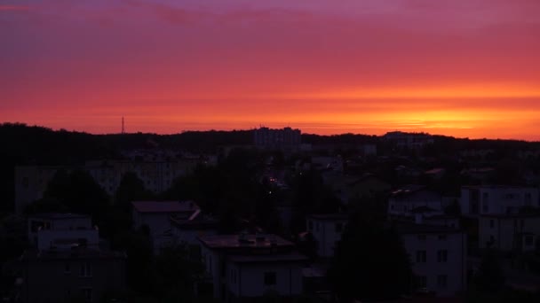 Zonsondergang Oranje Lucht Stad Laten Het Einde Van Dag Bekijken — Stockvideo