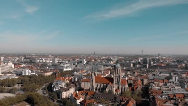 Aéreo Igreja São Paulo Perto Theresienwiese Munique Germnay — Vídeo de Stock