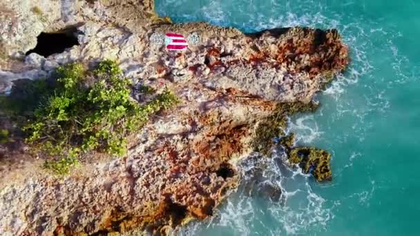 Graffitis Drapeau Porto Rico Sur Une Falaise Cabo Rojo Porto — Video