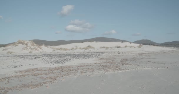 Пляж Горами Заднем Плане Несколько Облаков Небе — стоковое видео