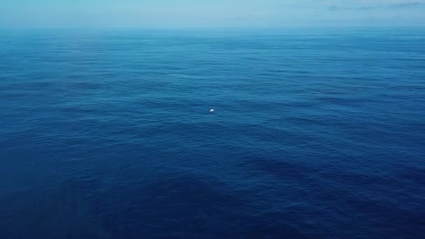 Drohnenschuss Auf Einem Boot Das Mitten Tiefblauen Meer Gestrandet Ist — Stockvideo